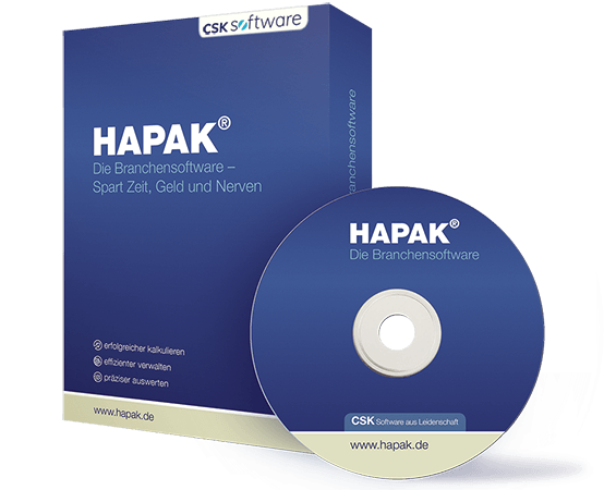 HAPAK Branchensoftware – Softwarebox und CD der Handwerkersoftware von CSK Software