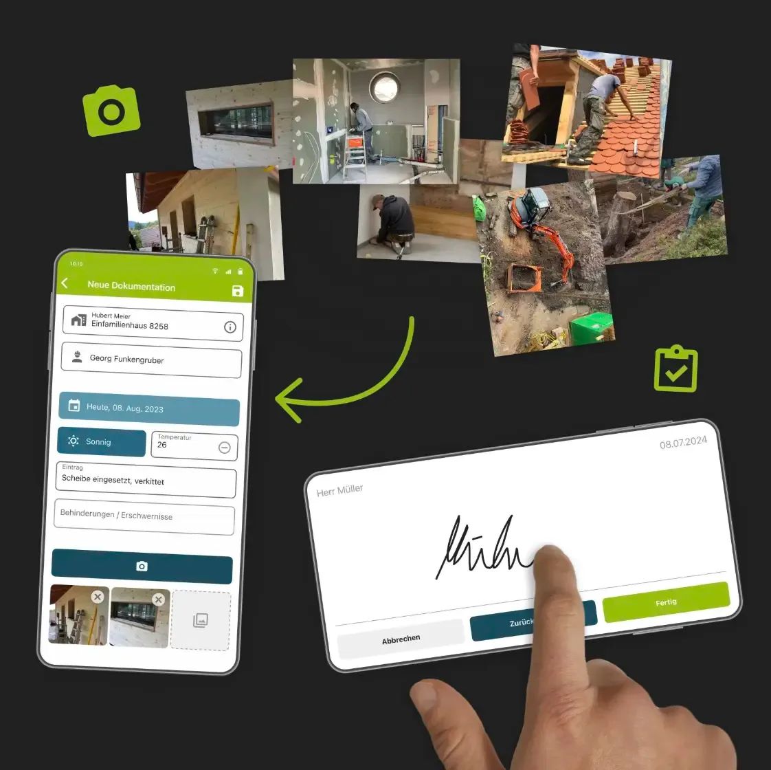 Digiholz: Baustellendokumentation und digitale Unterschrift auf dem Smartphone